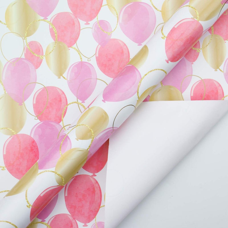 WRAPAHOLIC 30 Inch Wrapping Paper Roll - Pink Purple Gold Print Celebrating Balloon Design for Birthday, Holiday, Wedding, Baby Shower Wrap - 30 inch x 33 feet - Image 2